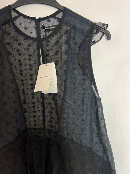 ISABEL MARANT. Top seda semitransparente negro. T 36