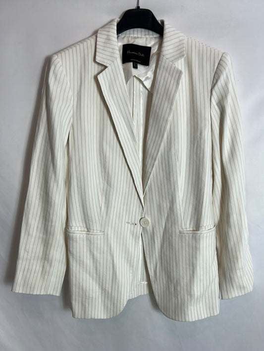 MASSIMO DUTTI. Blazer efecto lino blanca rayas. T 36