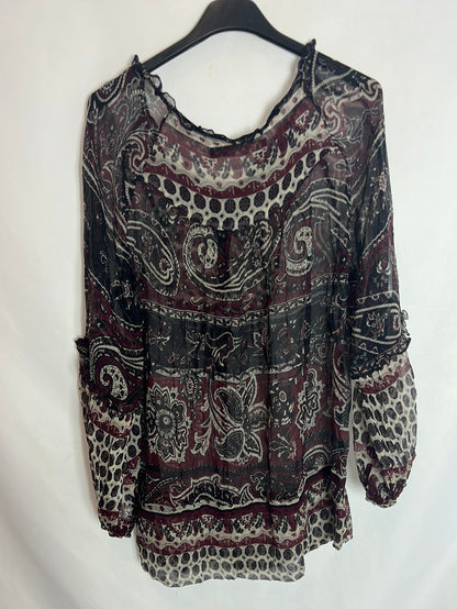 ZARA. Blusa fluida semitransparente T.xl