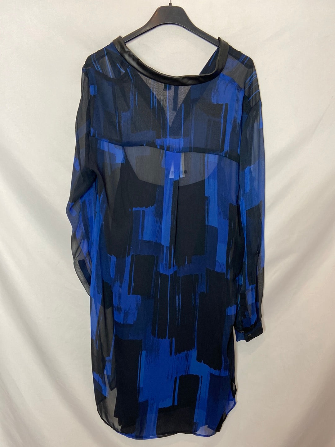 MANGO. Vestido estampado azul y negro  T. XL