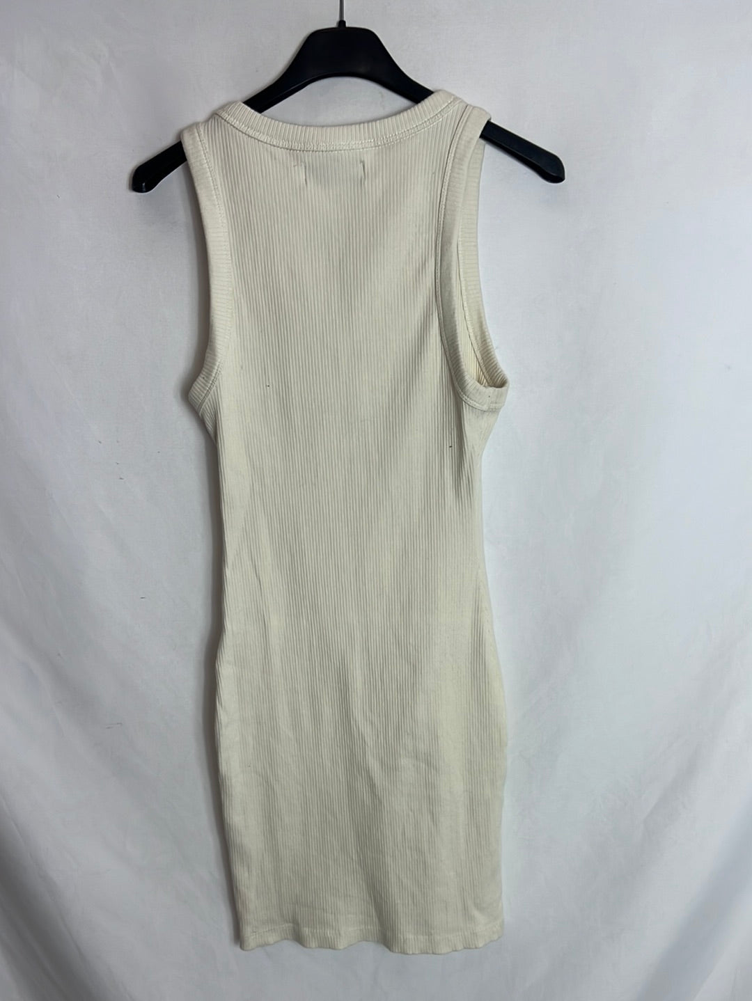 BERSHKA. Vestido beige canalé T.s