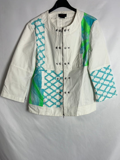 CUSTO. Chaqueta blanca estampada tachuelas. T M