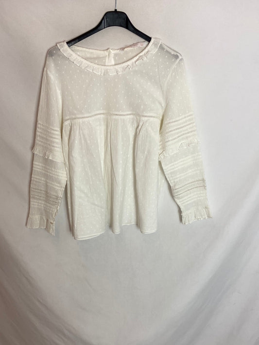 ZARA. Blusa blanca plumeti T.m