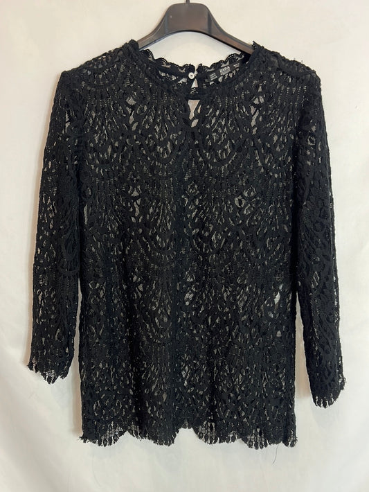 ZARA. Top encaje negro manga larga. T S