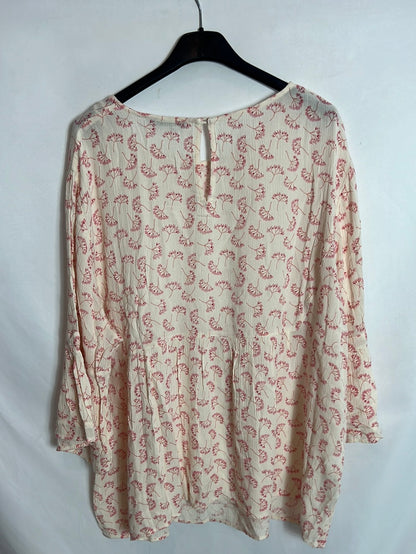 MANGO. Top fluido estampado hojas rosas. T XL