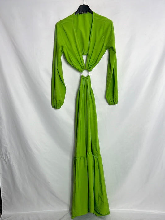 SHEIN. Vestido largo verde aperturas. T S