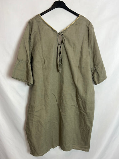 VIOLETA BY MANGO. Vestido corto verde lino. T XL