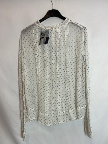 THEO&LEA. Blusa blanca estampada detalle encajes. T M