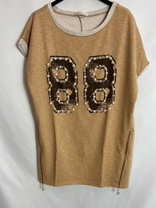 RB. Camiseta beige abalorios T.l/xl