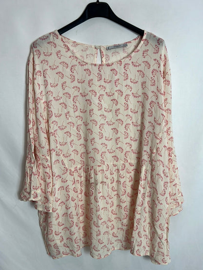 MANGO. Top fluido estampado hojas rosas. T XL