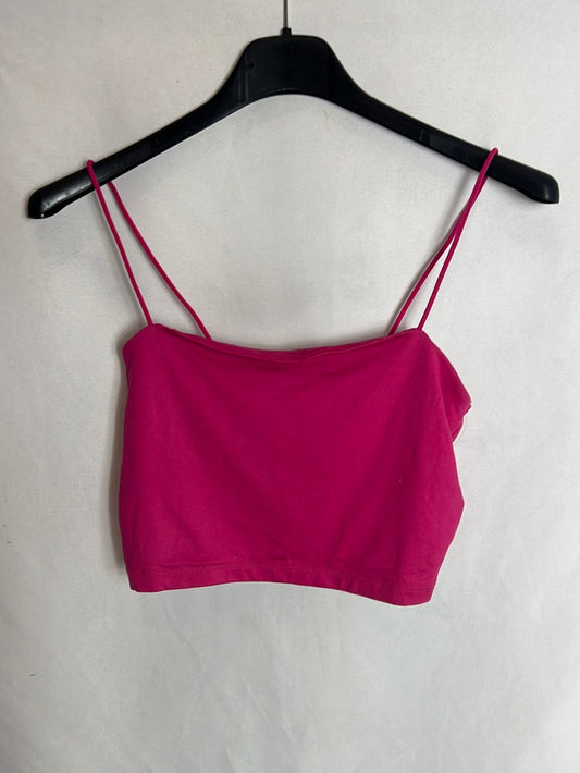 BERSHKA. Croptop rosa licra T.s