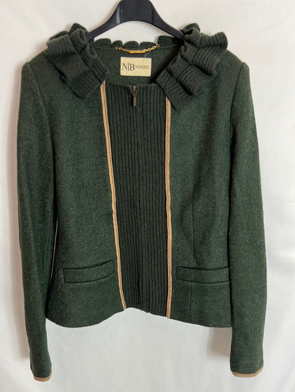 NURIBEL.Chaqueta verde con lana T.40 ( S/M)