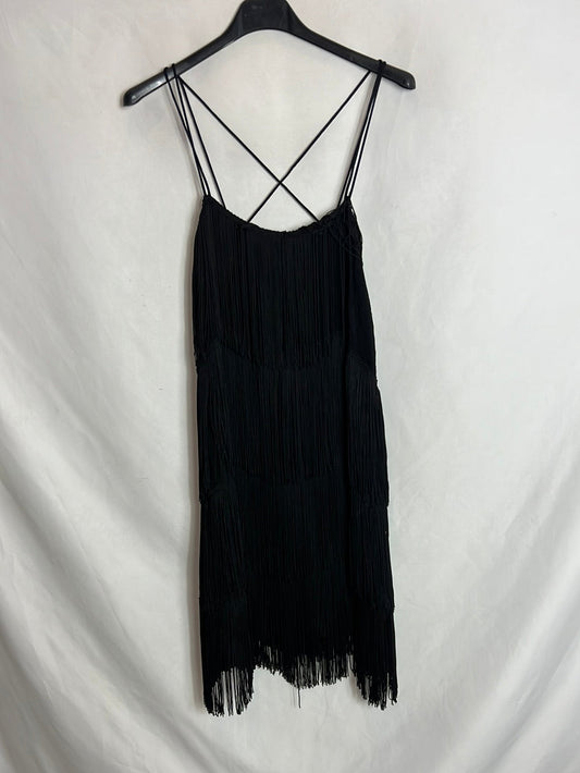 ZARA. Vestido negro flecos T.xs