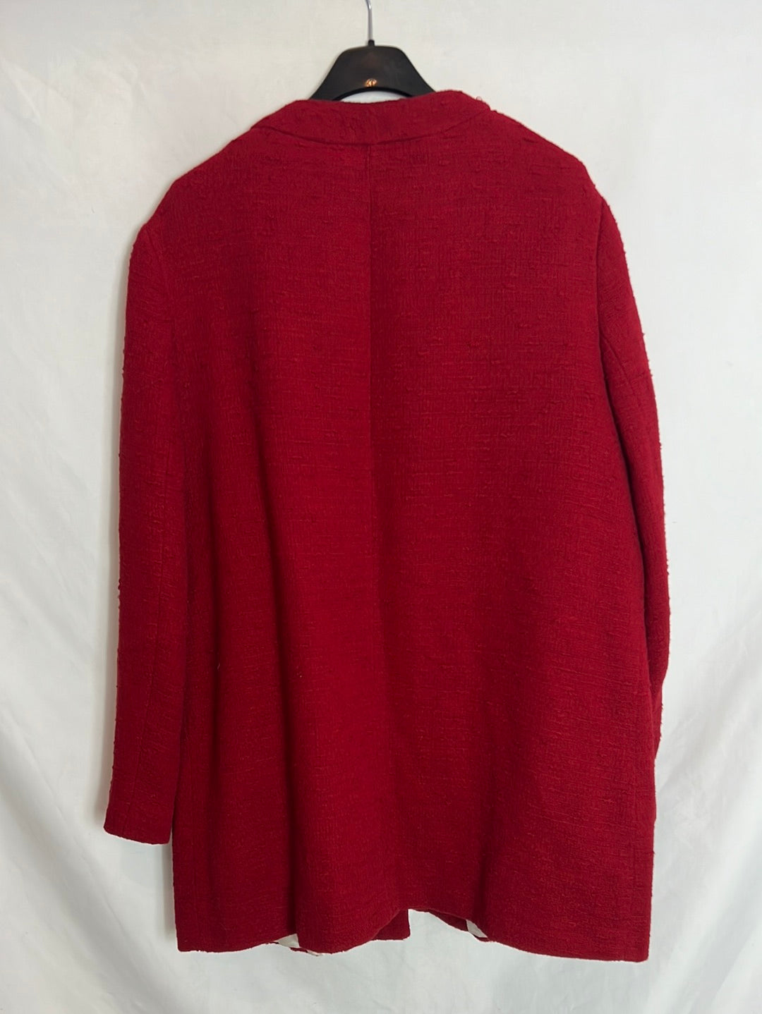 ZARA. Chaqueta larga tweed roja. T XL