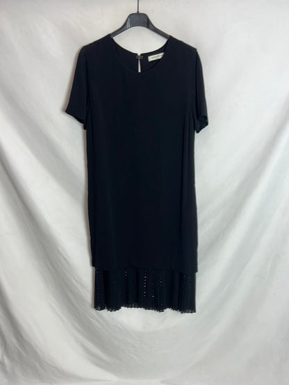 SANDRO. Vestido midi negro detalle plisado. T 3(40)