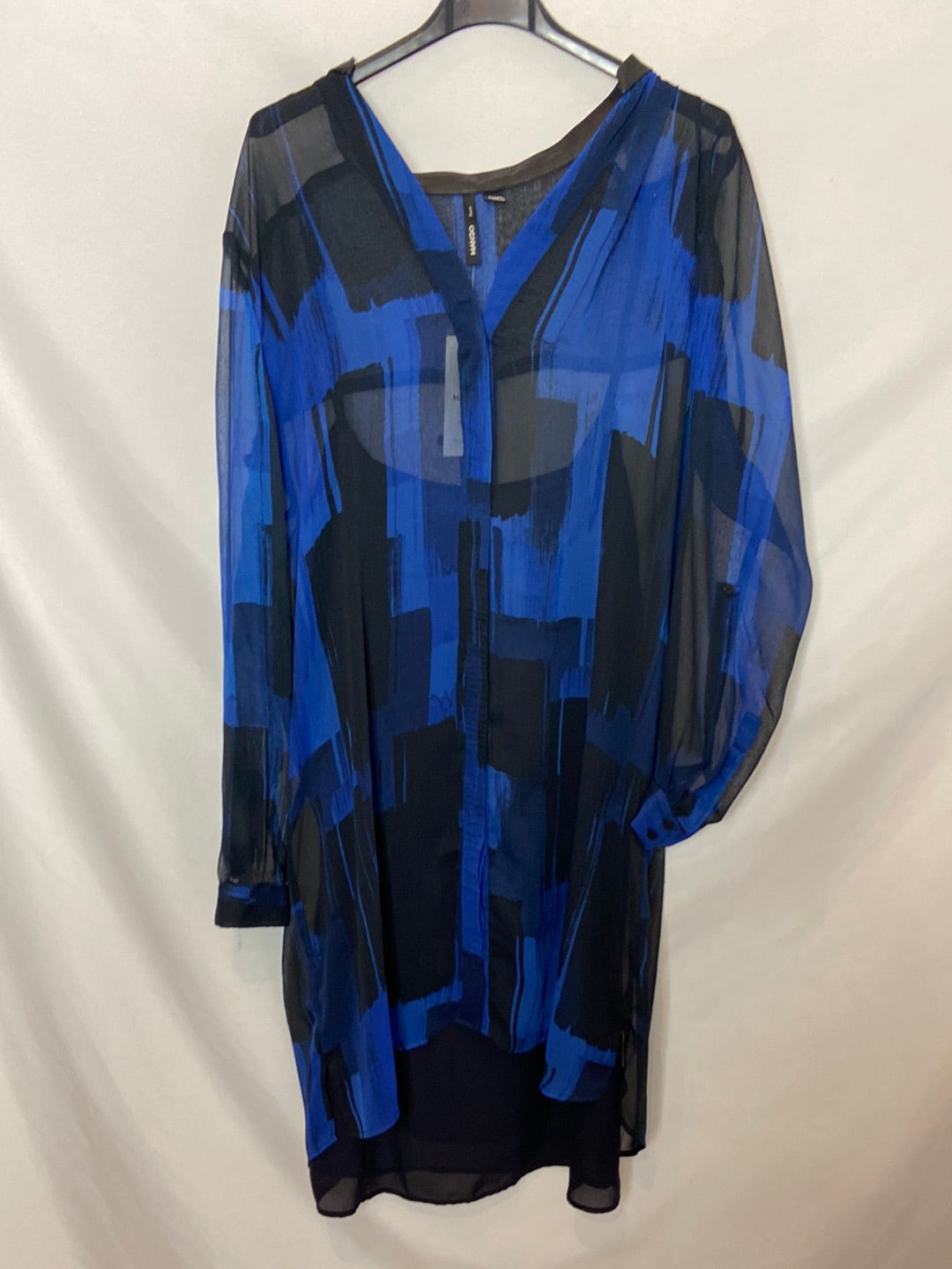 MANGO. Vestido estampado azul y negro  T. XL