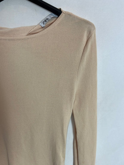 ZARA. Jersey fino beige espalda cruzada. T S