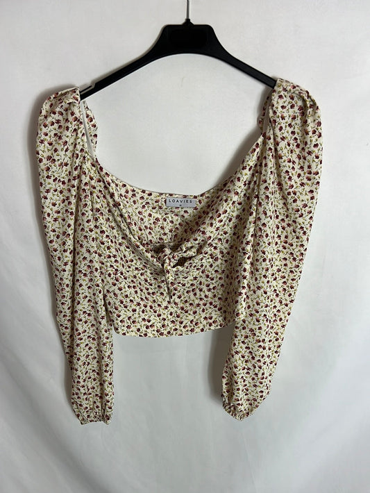 LOAVIES. Croptop beige flores T.xs