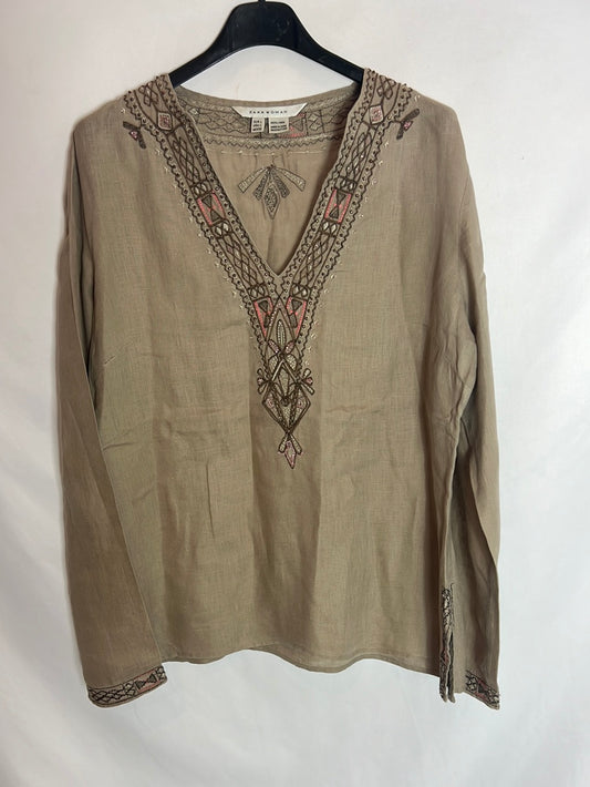 ZARA. Blusa beige lino T.l (TARA)