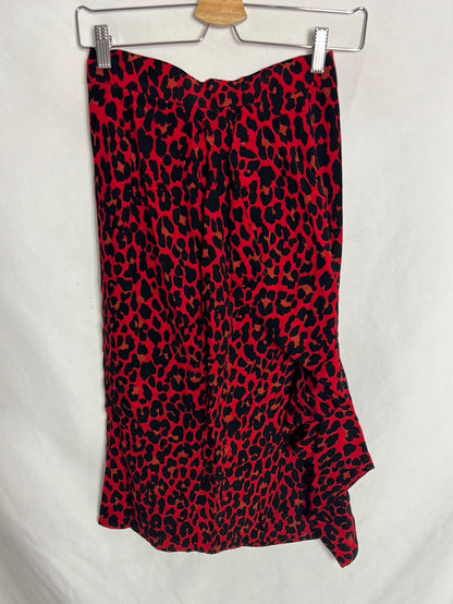 ZARA. Falda midi animal print roja. T XS