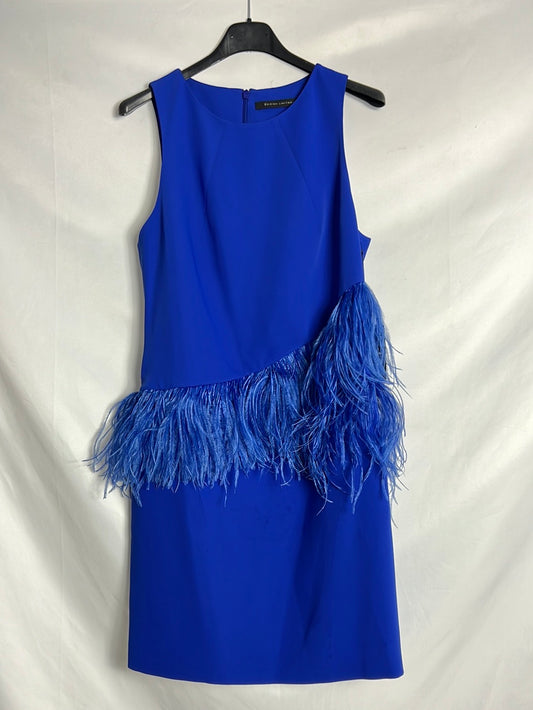 EDICION LIMITADA.Vestido azul plumas T.38