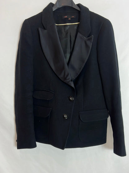 MAJE. Blazer textura solapa negra. T 38 (tara)