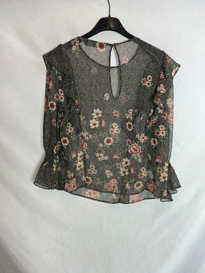 ZARA .Blusa estampada semitransparente flores T.S