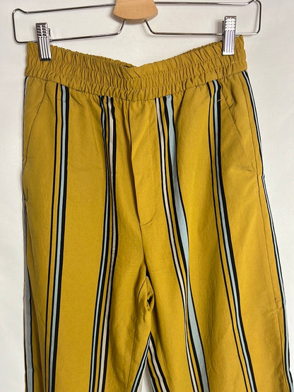 ZARA. Pantalón culotte mostaza rayas. T S