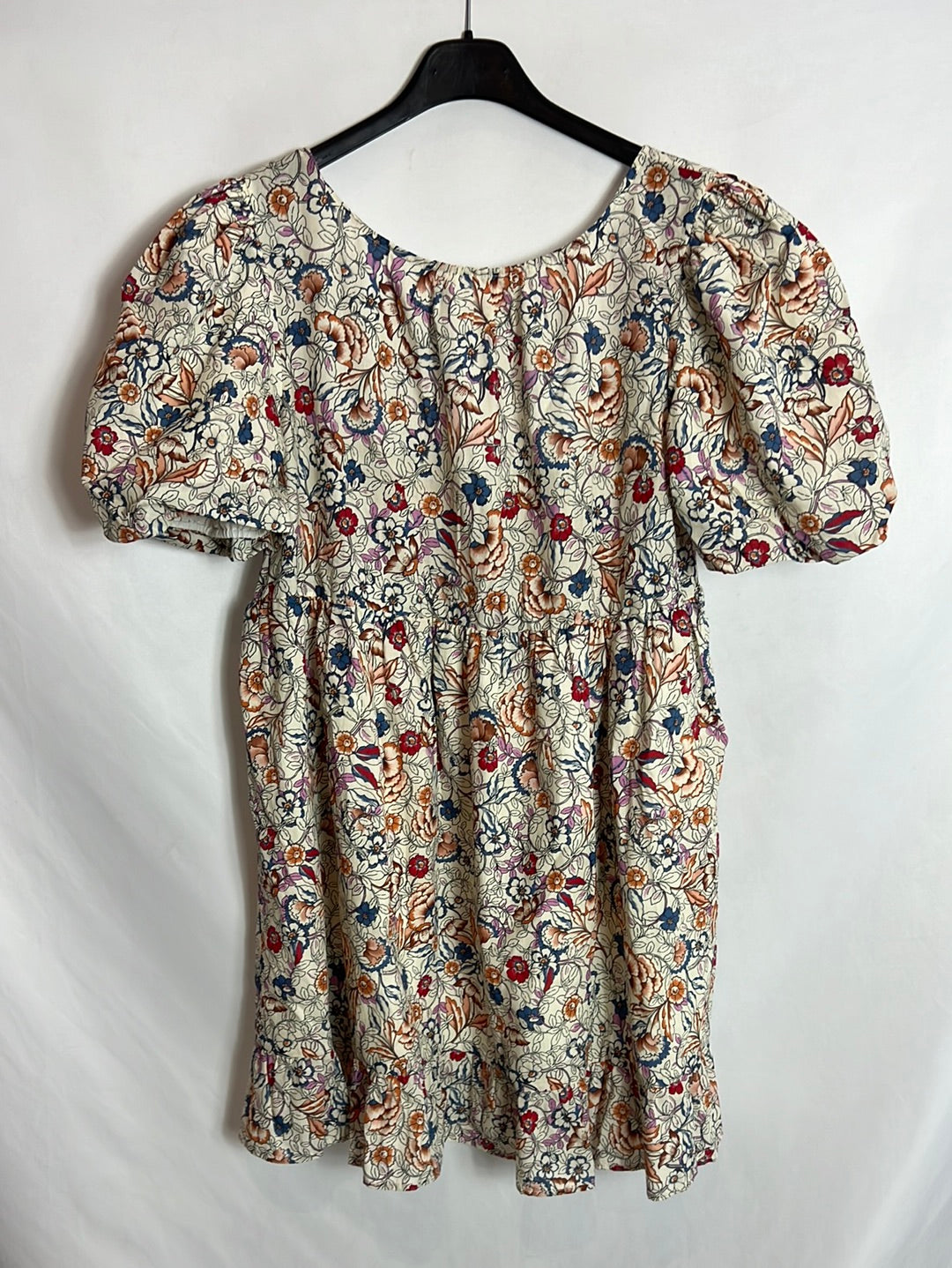 BALZAC. Vestido corto flores manga abullonada. T S