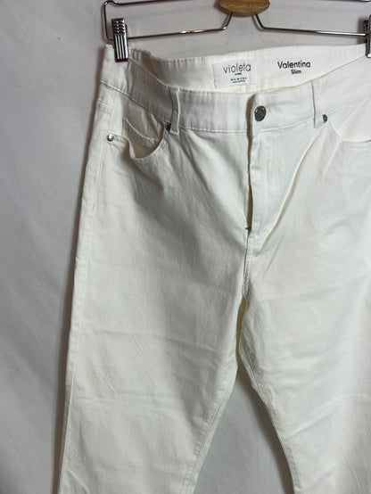 VIOLETA BY MANGO. Pantalón denim pitillo blanco. T 50