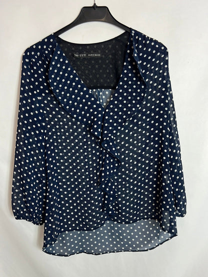 ZARA. Blusa azul lunares fluida. T XS