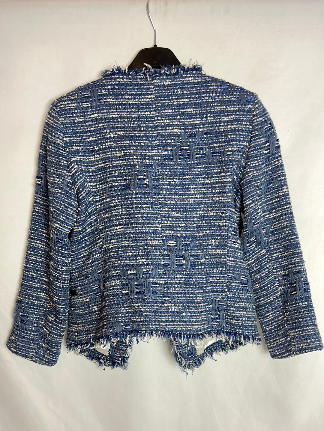 SANDRO. Chaqueta tweed azul y blanca. T 36