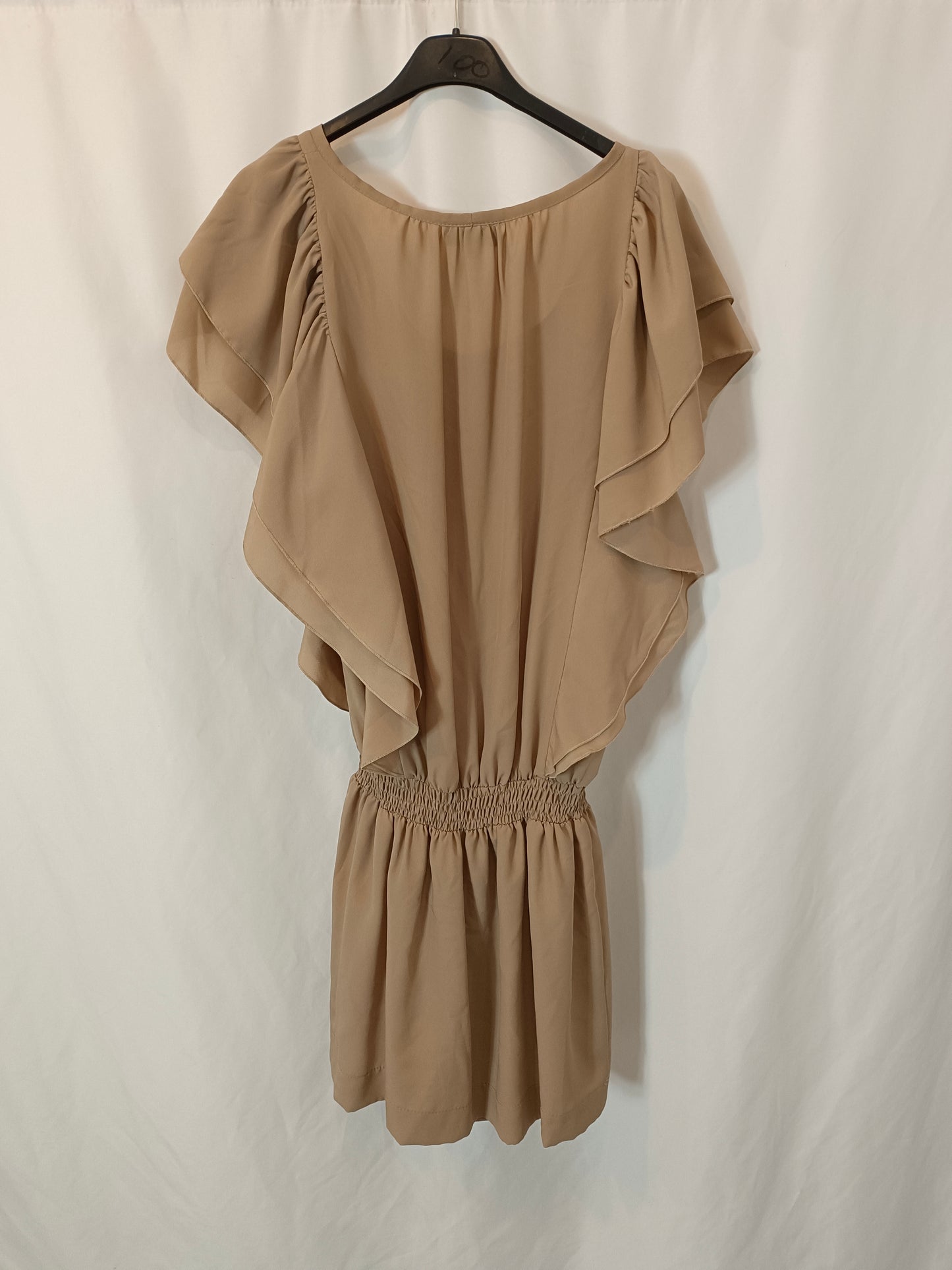 QUEENIE. Vestido beige volantes T.1 (s)