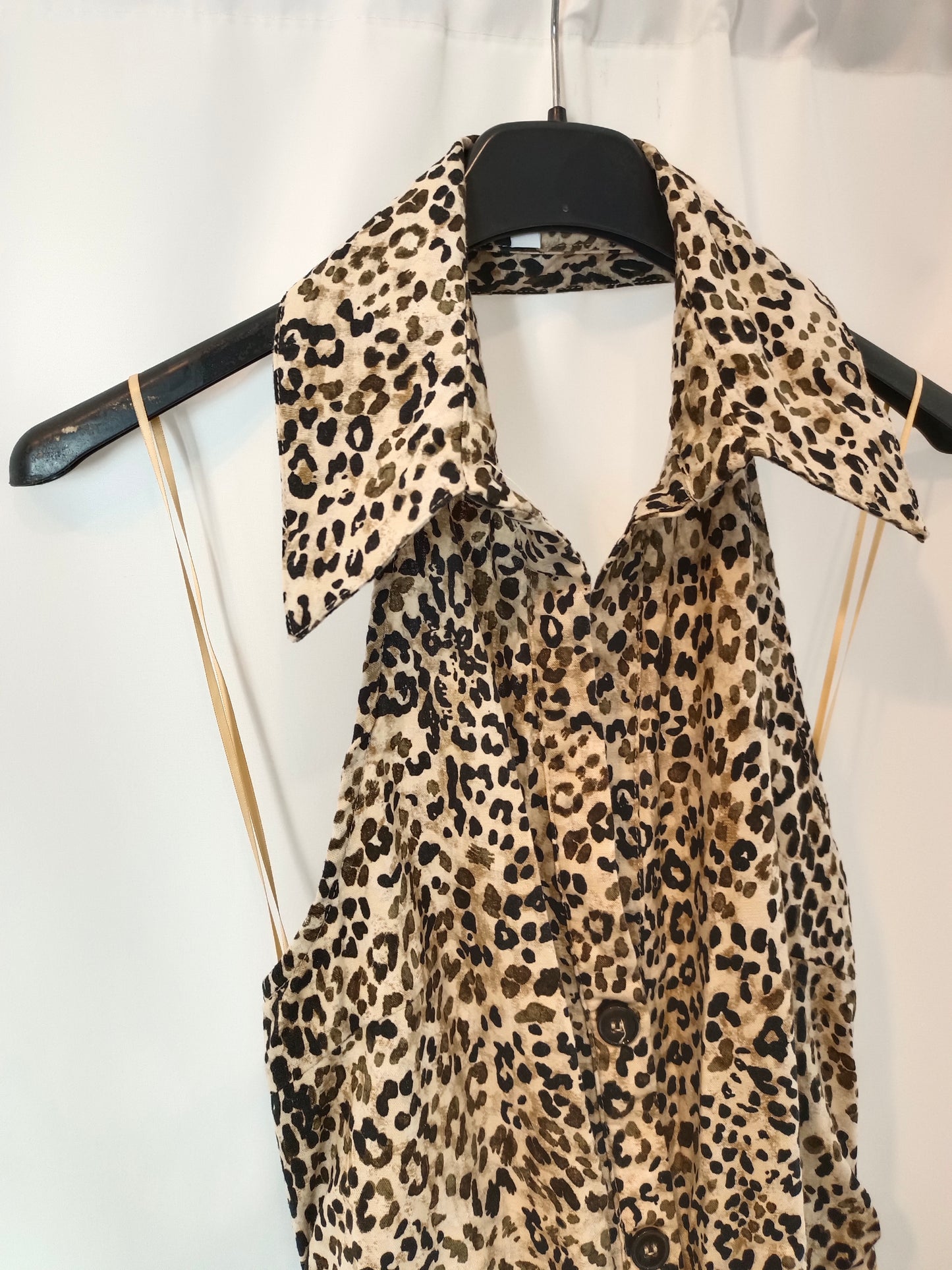 ZARA. Vestido midi animal print atado al cuello. T M