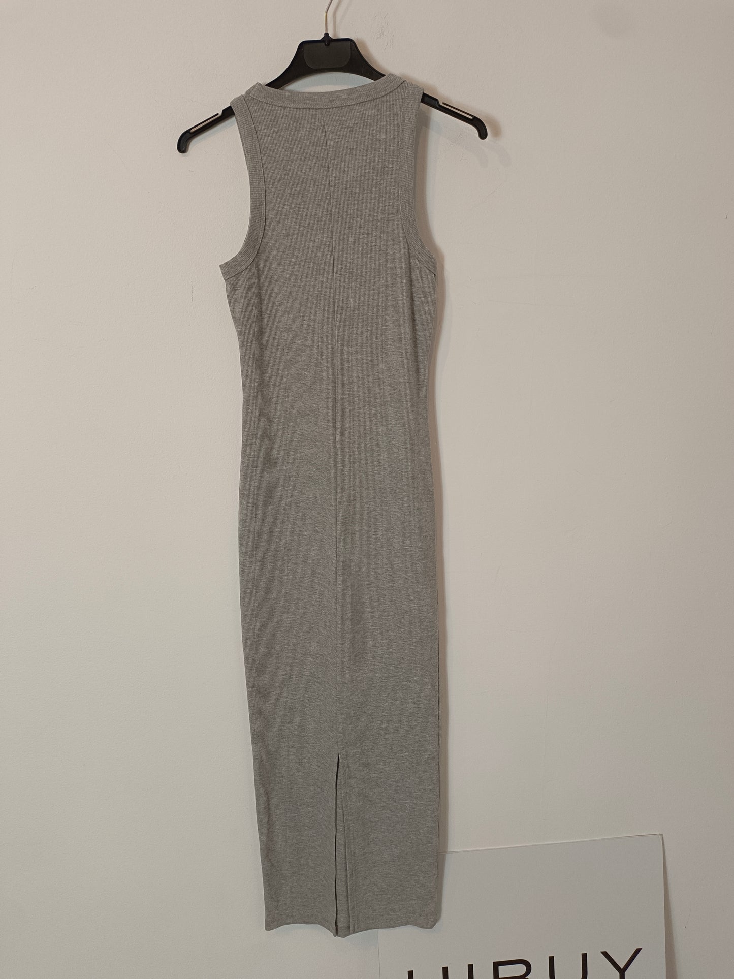 STRADIVARIUS. Vestido gris canalé T.s