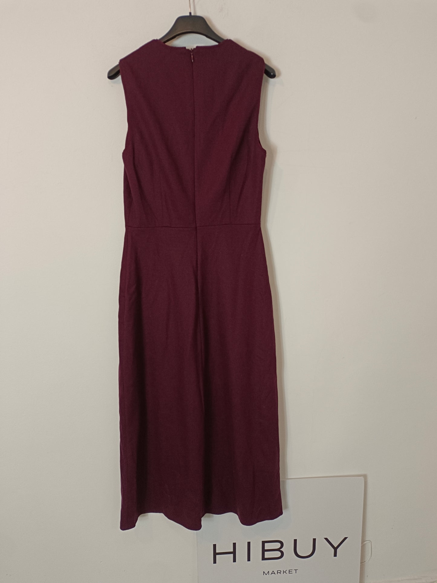 ZARA. Vestido midi burdeos lana T.s