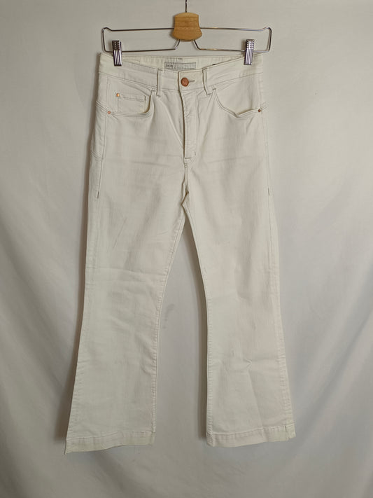 SALSA. pantalón denim  blanco campana T.u(36)