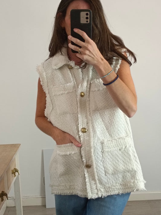 ZARA. Chaleco blanco tweed T.s