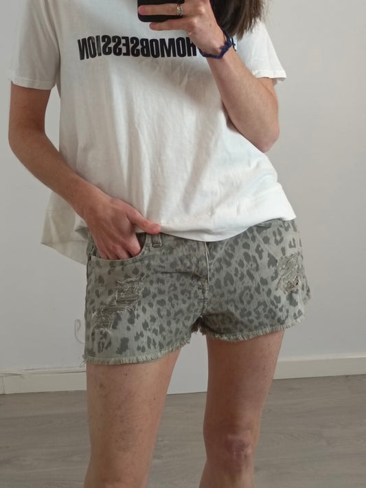 CURRENT ELLIOT. Pantalón corto denim animal print. T 26 (S/M)