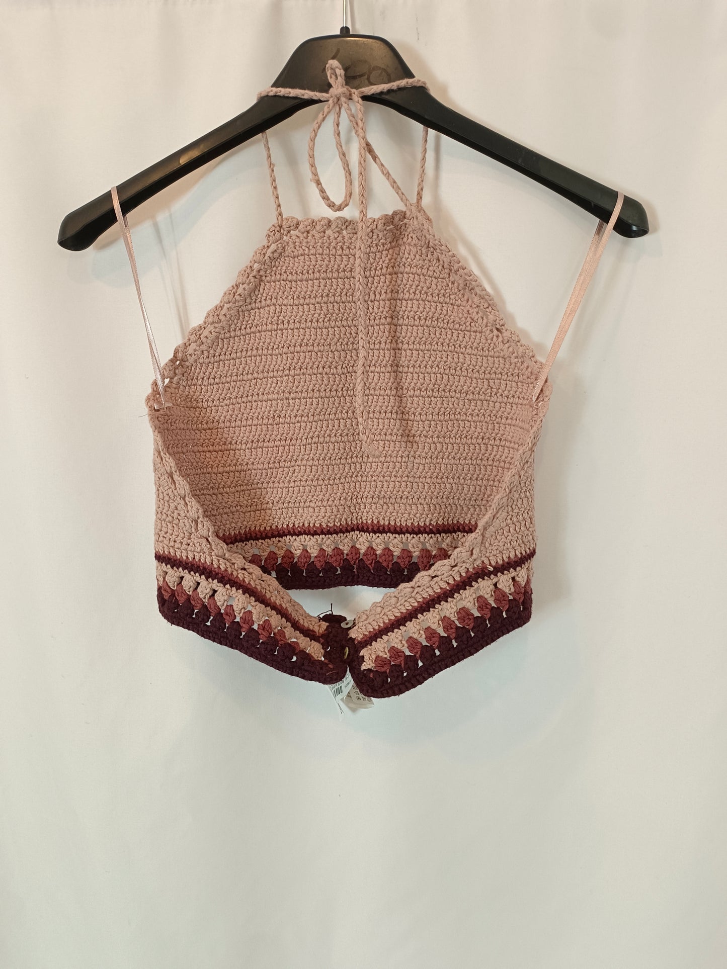 PULL&BEAR. Croptop croché rosa T.s