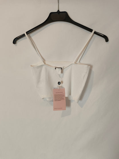 MONKI. Croptop blanco canalé T.xs