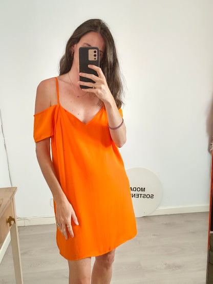 BERSHKA. Vestido corto Naranja T.m