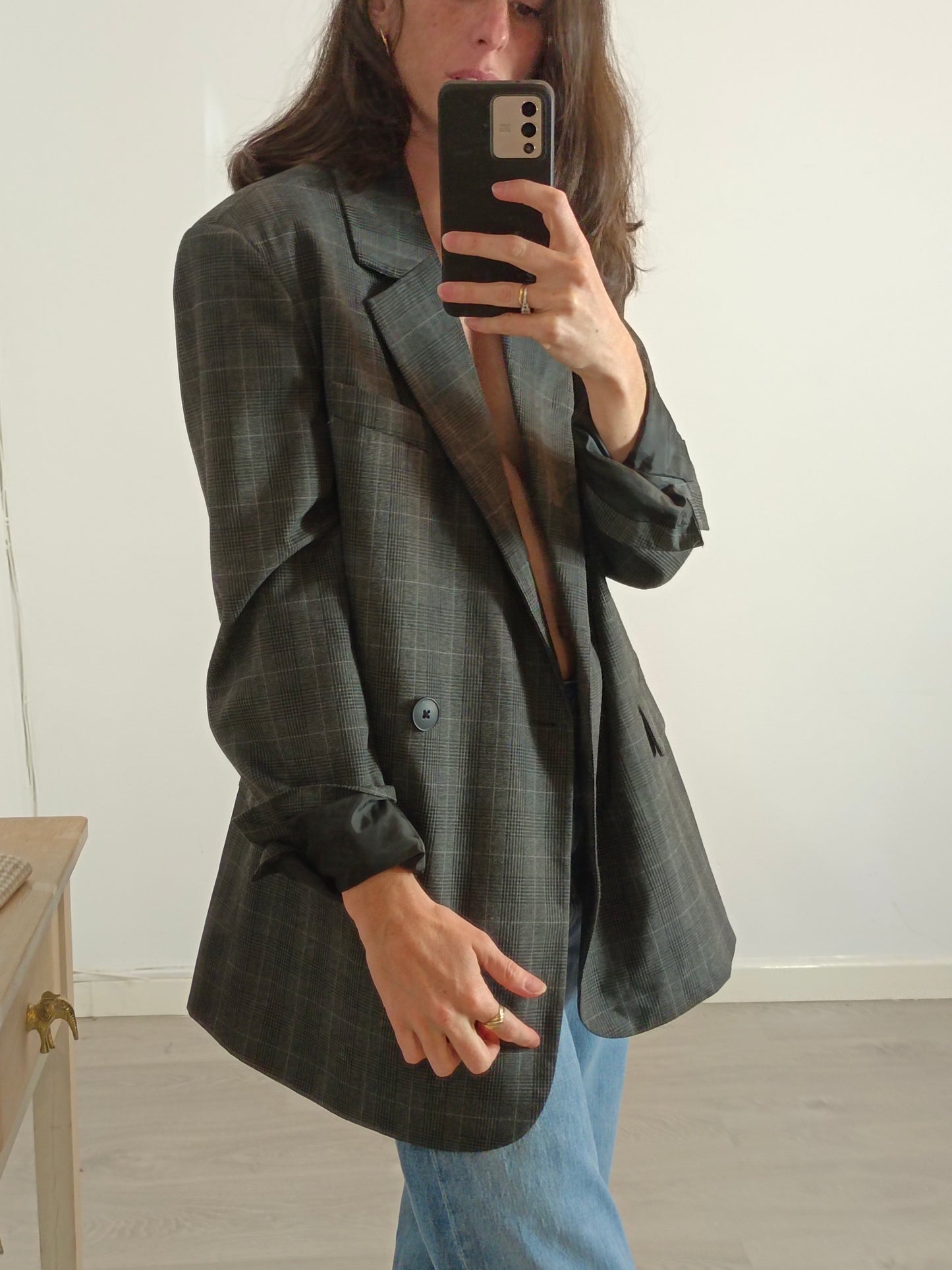 PULL&BEAR. Blazer gris cuadros T.xs