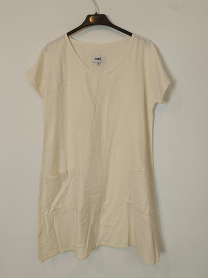 AMT. Vestido beige bolsillos T.s