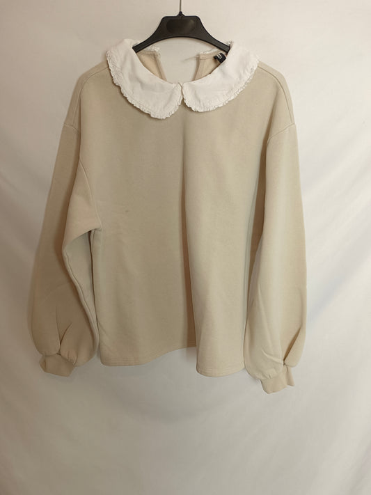 H&M. sudadera beige cuello T.xs