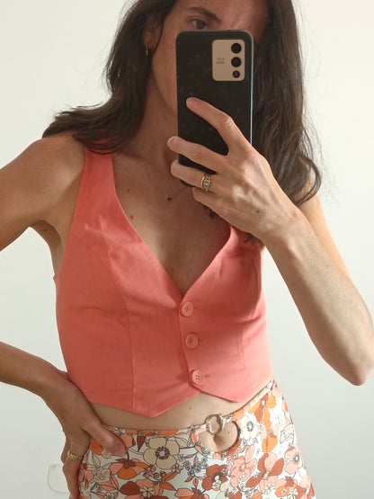 BERSHKA. Croptop coral abotonado  T.xs