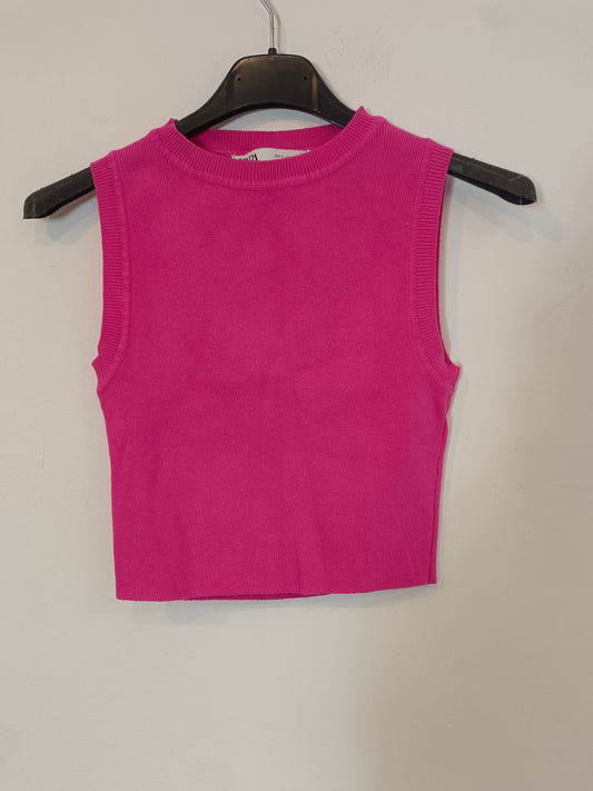 ZARA. top rosa canalé T.s