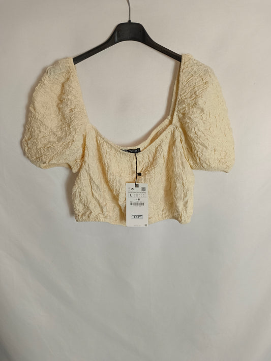 ZARA. top beige textura T.l