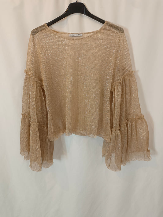 ZARA. Top semitransparente dorado T.s