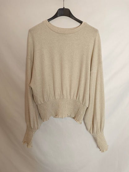 BERSHKA. Jersey beige nido abeja T.s